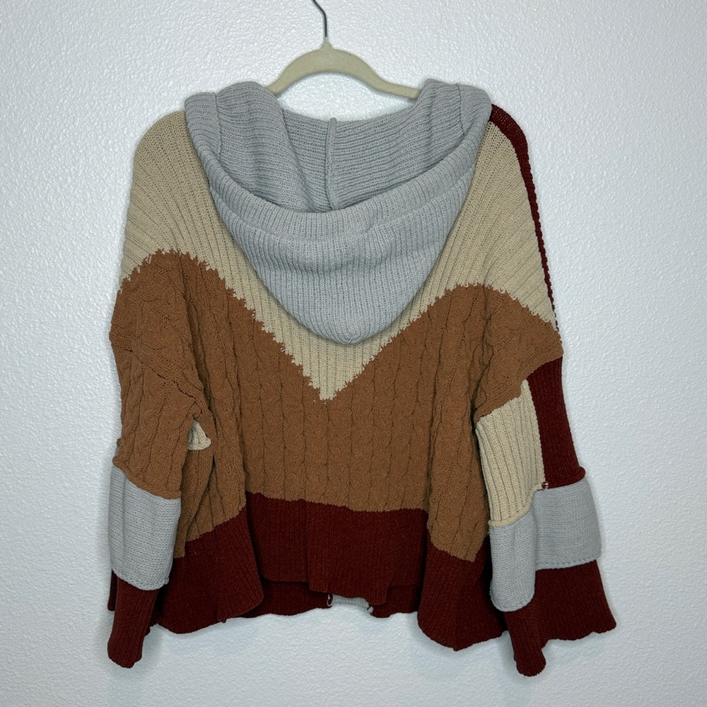 POL Colorblock Hooded Cardigan Mixed Media Red Cream M - Picture 6 of 6